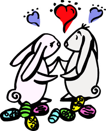 cartoon easter bunnies and eggs. Easter bunnies or rabbits