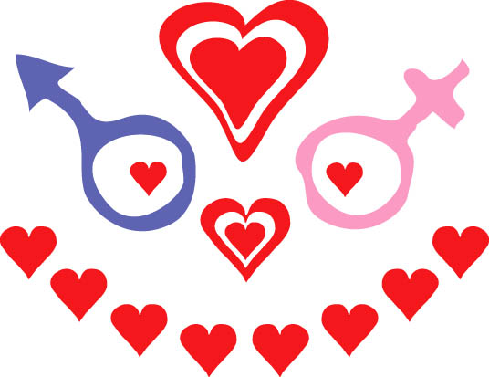 Gender signs and love hearts 