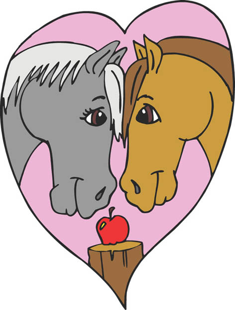 Heart - Horses in love + apple 