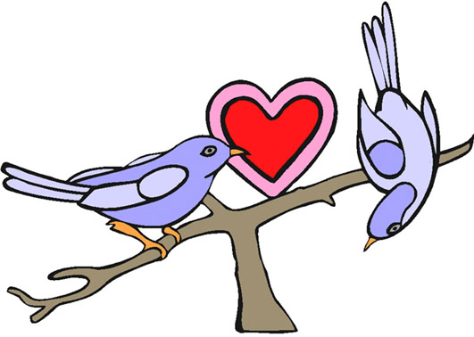 Lovebirds in red heart, Love heart drawings: Lovebirds