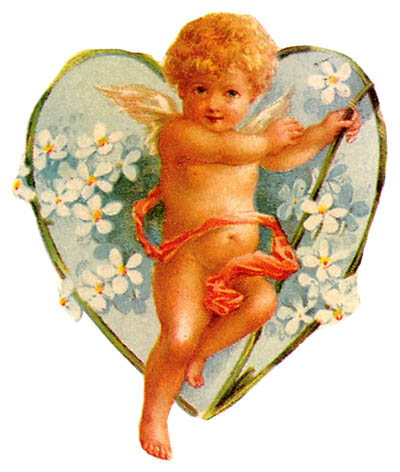 Vintage photo cupid, cupid  and vintage flower heart