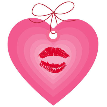 Pink Heart Clipart. Pink heart and lip marks from