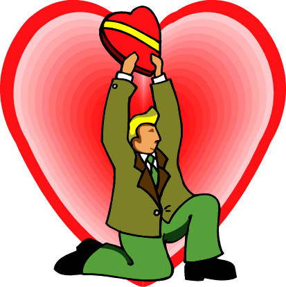 Drawing of man with love present on red love heart 