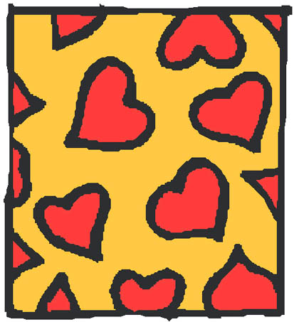 Three artistic love hearts, Red love hearts on square yellow background
