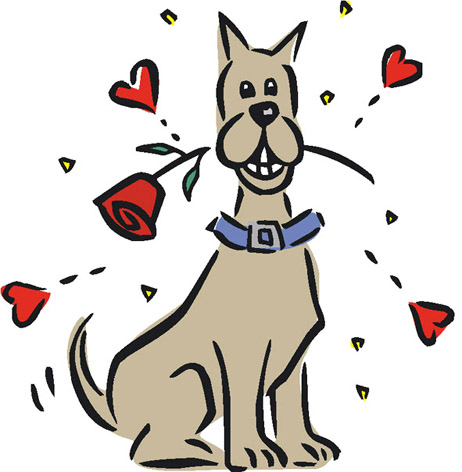 Love drawings Happy loving dog with rose